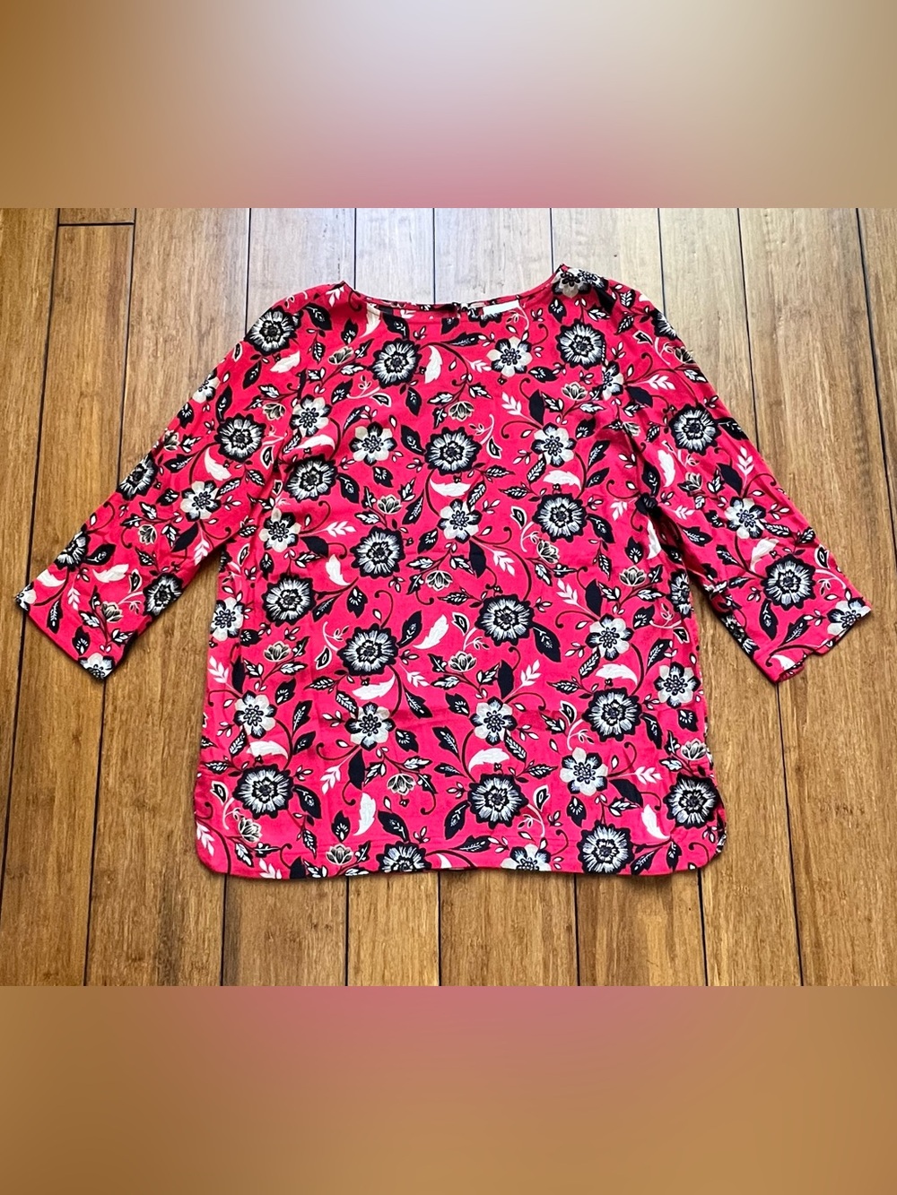 J. Jill Red Floral 3/4 Sleeve Tunic Blouse Size M